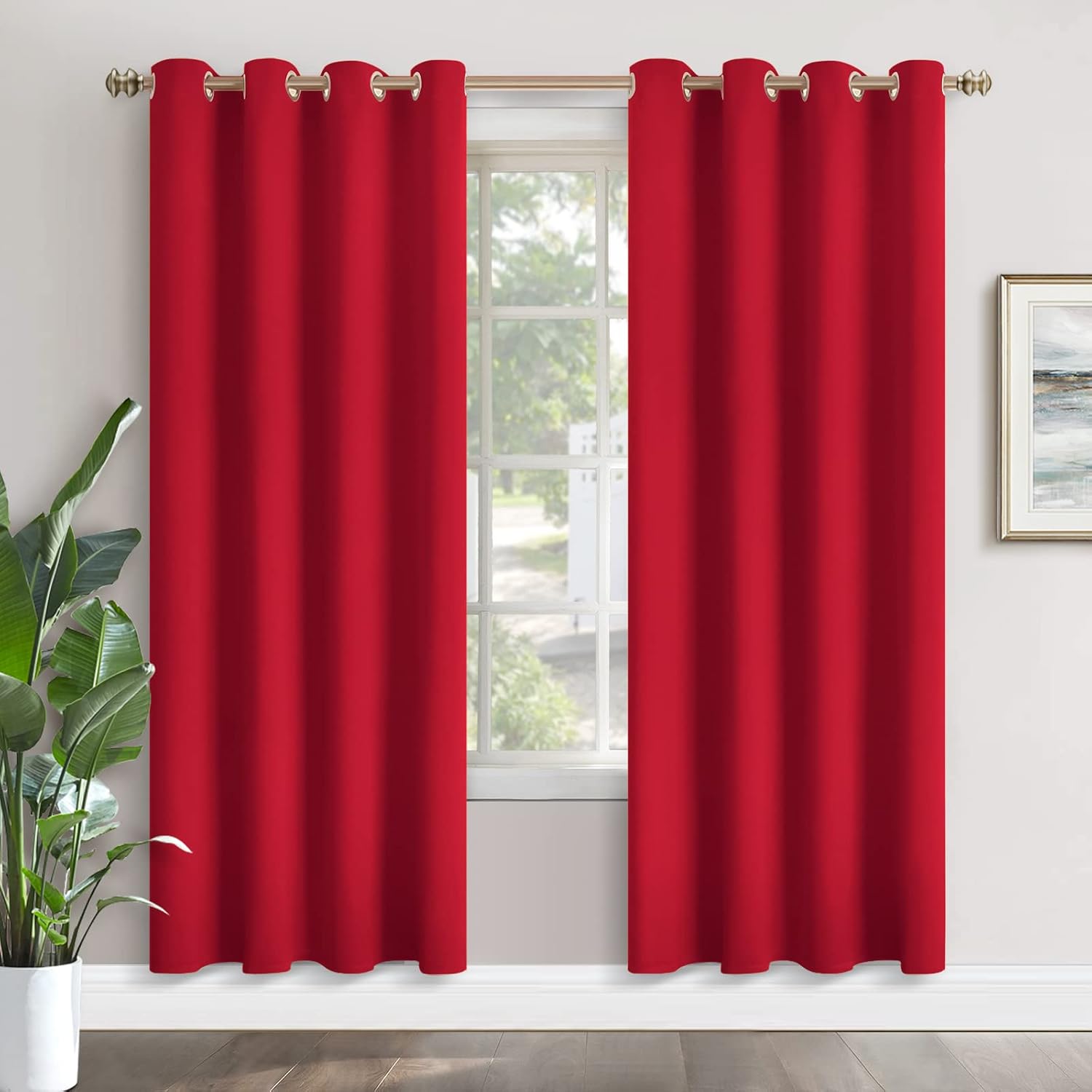 YoungsTex Red Blackout Curtains for Living Room Window - Thermal Insulated Drapes with Grommet Room Darkening for Dining Bedroom, 2 Panels,…
