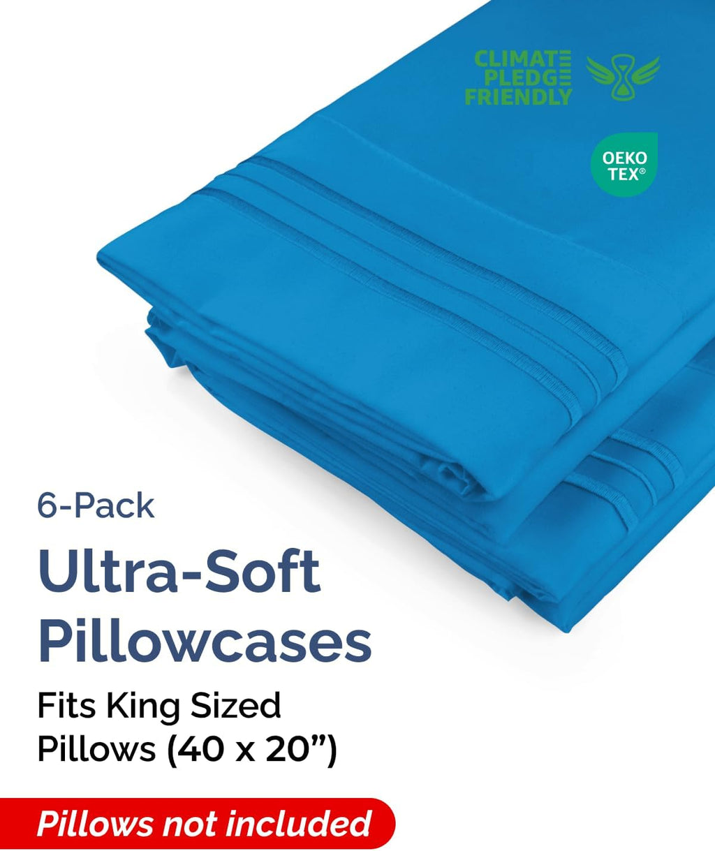 King Pillow Cases Set of 6 - Ultra Soft Hotel Quality Pillowcase Covers - Comfy, Cozy & Wrinkle Free - Shrink, Stain & Fade Resistant…