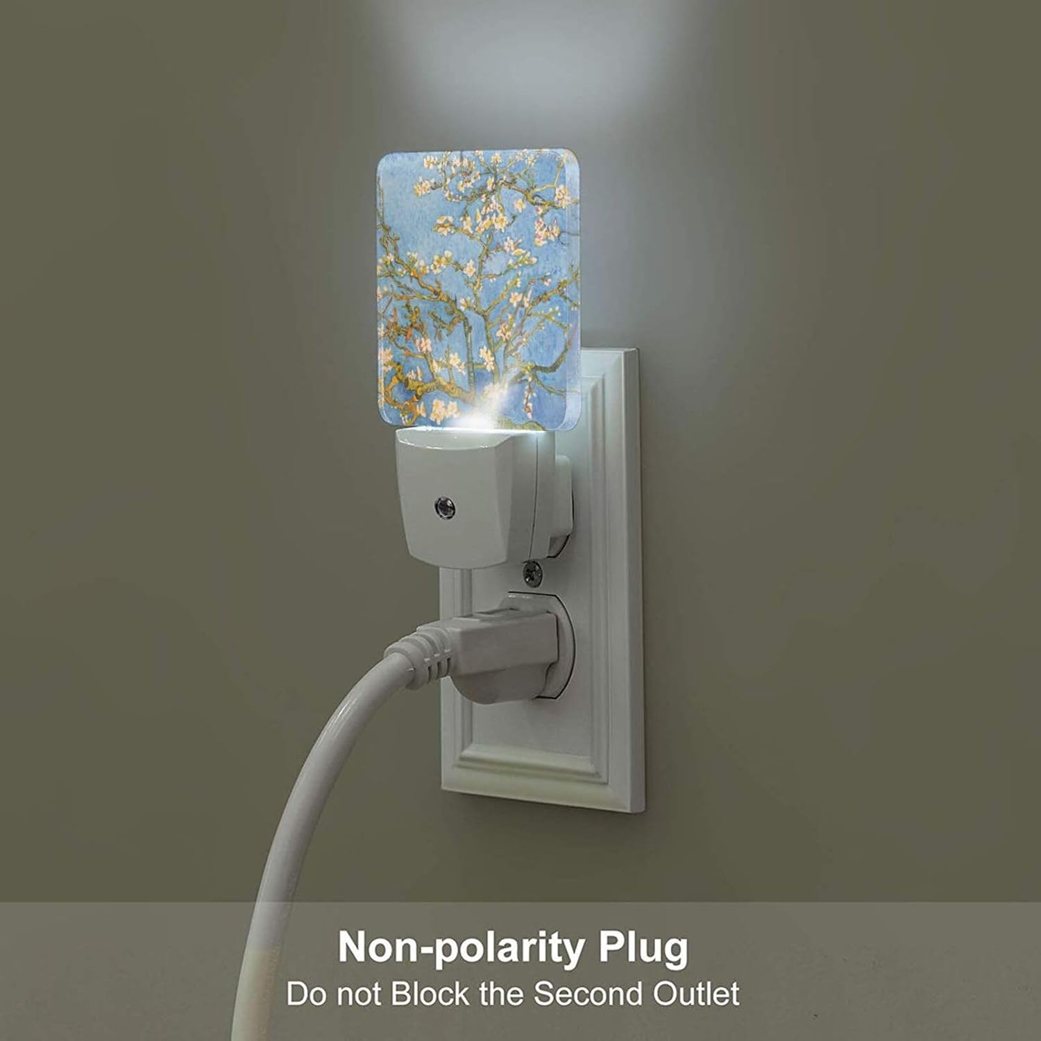 Puzzle Almond Tree Night Light, Plug Into Wall for Boys Girls Bedroom Decorative Square Night Light Lamp 0.5w Sleep Friendly