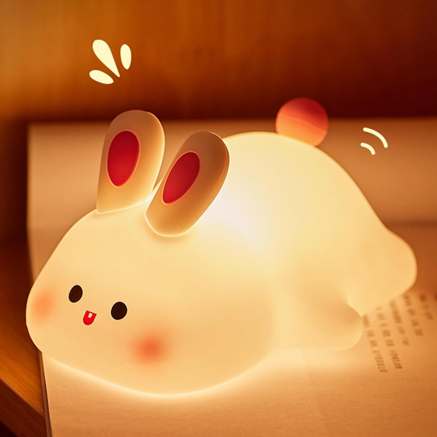 Squishy Bunny Night Light, Cute Easter Rabbit, Bunny Lamp, Led Big Face Rabbit Decor, Novelty Gifts, Dimmable Rechargeable Light up…