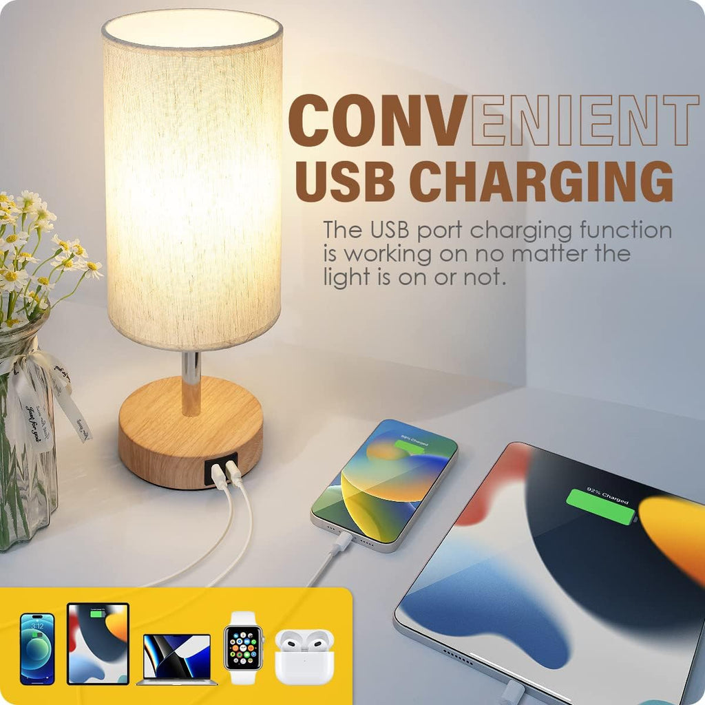 Yarra-Decor Bedside Lamps with USB Port - Touch Control Table Lamp for Bedroom Wood 3 Way Dimmable Nightstand Lamp Set of 2 with Round…