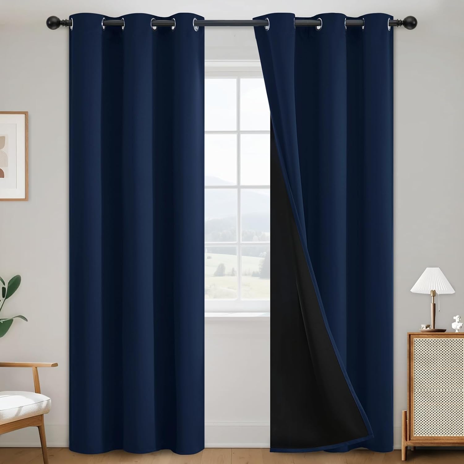SimpleHome 100% Blackout Curtains for Bedroom, Thermal Insulated Navy Blue Grommet Window Drapes Room Darkening Curtains for Living Room wit…