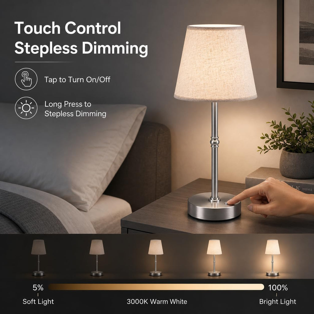 Cordless LED Table Lamp, 6000mAh Rechargeable Battery Operated Desk Lamp, 6-Level Dimming Metal Portable Nightlight for Restaurant…