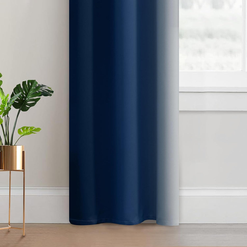 Yakamok Light Blocking Ombre Curtains, Greyish White and Blue Gradient Color Curtains, Room Darkening Grommet Window Drapes for Bedroom(Blu…