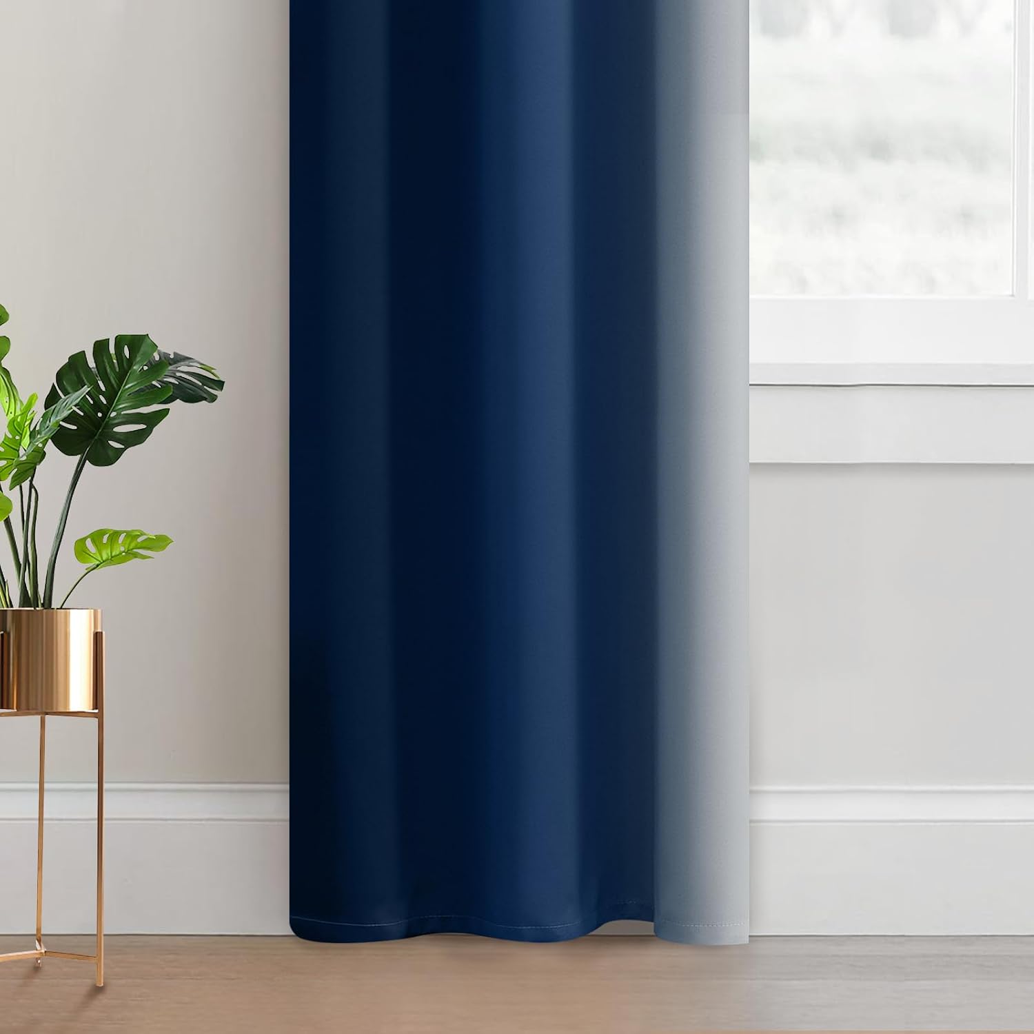 Yakamok Light Blocking Ombre Curtains, Greyish White and Blue Gradient Color Curtains, Room Darkening Grommet Window Drapes for Bedroom(Blu…