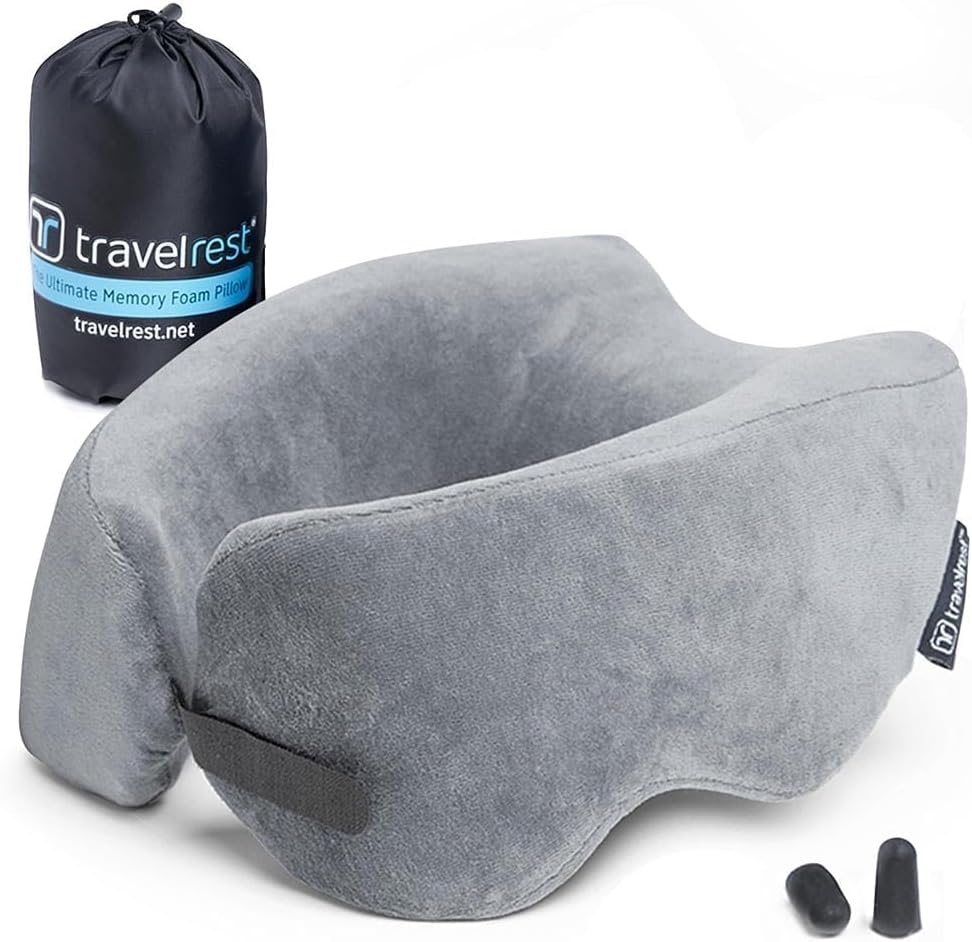 TRAVELREST Sleep Neck Pillow Travel - Travel Essentials, Memory Foam, Neck Support Pillow for Long Flight, Plane Sleeping Accessories…