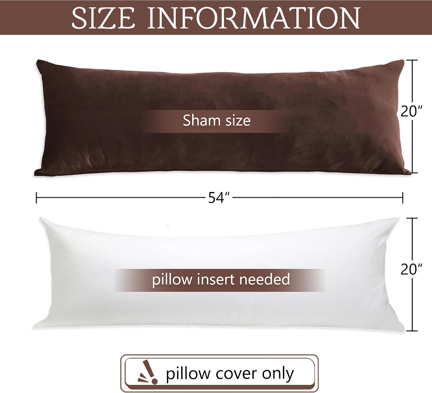 StangH Brown Velvet Body Pillow Cover 20x54 Inches, Super Soft Cozy Luxury Fuzzy Flannel Long Pillowcase with Zipper, Decorative Pillow Cas…