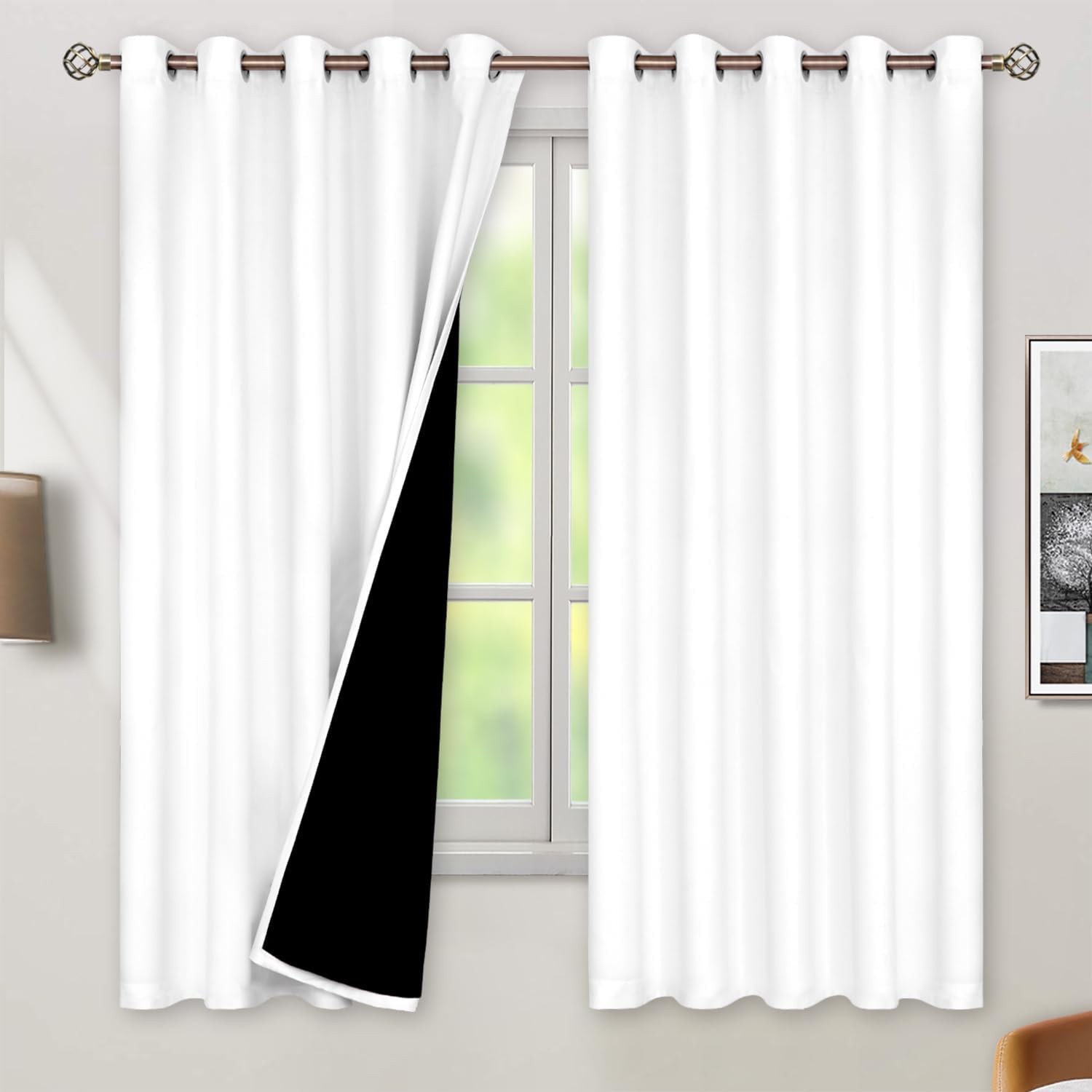 BGment Thermal Insulated 100% Blackout Curtains for Bedroom with Black Liner, Double Layer Full Room Darkening Noise Reducing Grommet Curta…