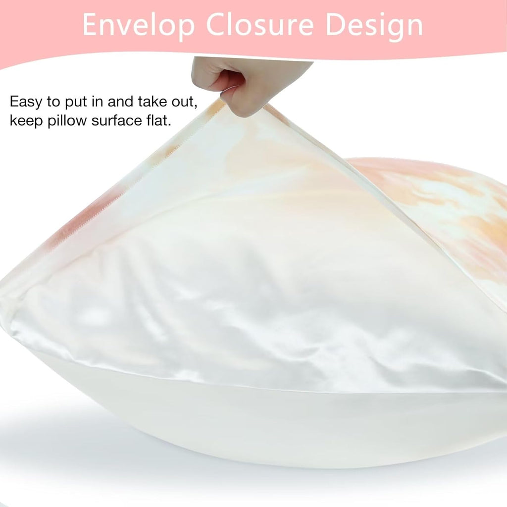 MANSPHIL Orange Blush Patterned Silk Pillow Cases 2 Pack Queen Size, Reversible Satin Pillowcase for Hair and Skin Envelope Closure, 22…