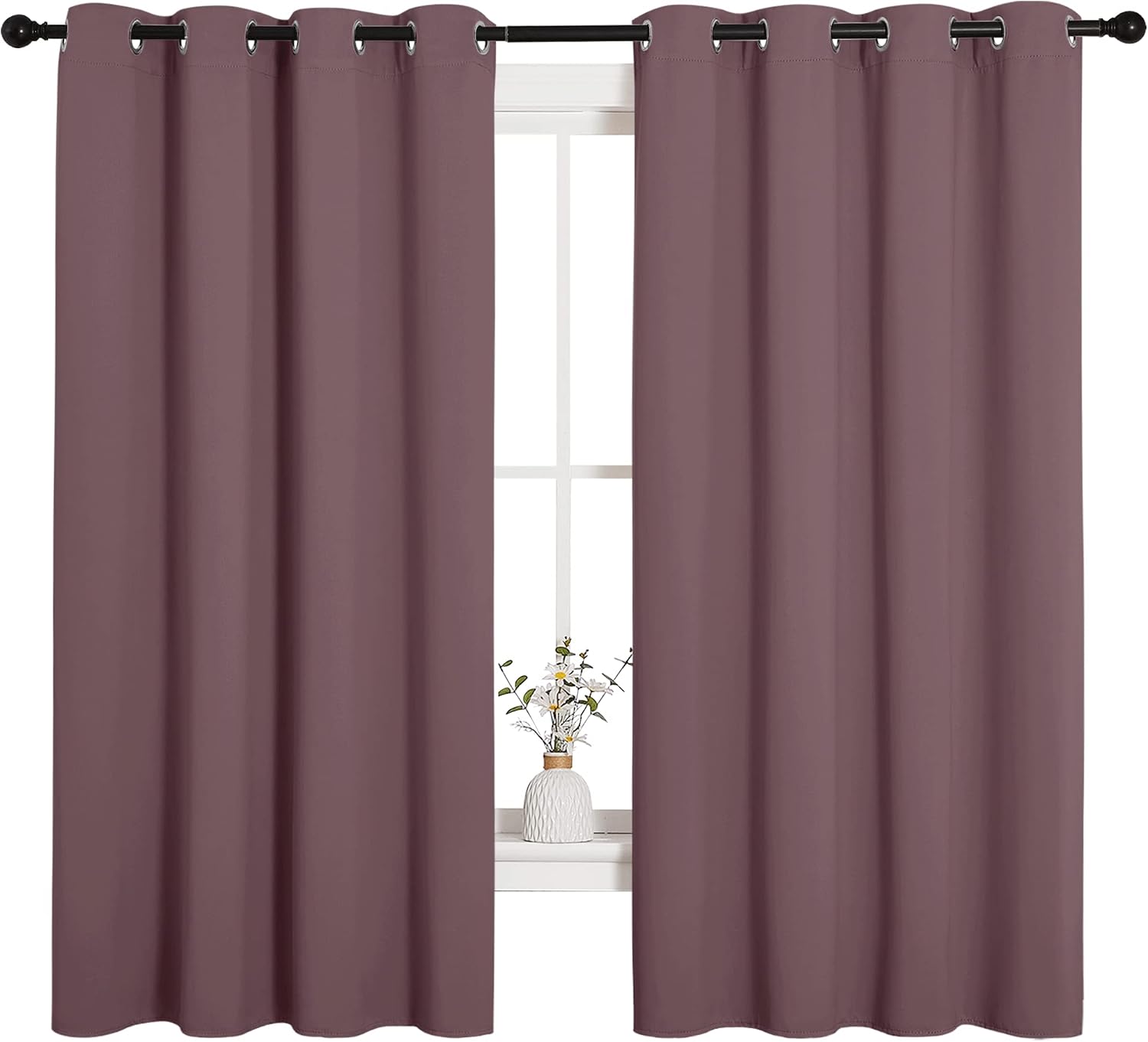 NICETOWN Bedroom Curtain Panels Blackout Draperies, Dry Rose, 1 Pair, 55 by 68-inch, Thermal Insulated Solid Grommet Blackout…