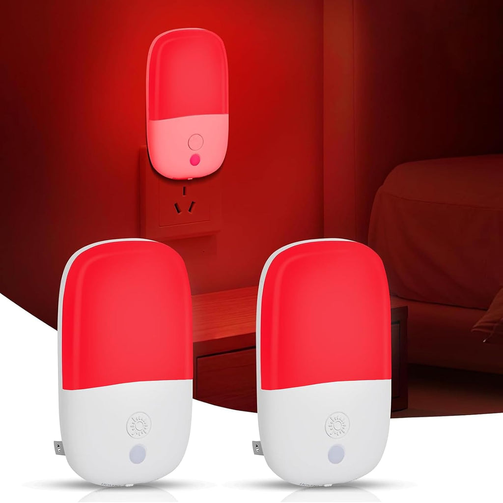 Jopcpie 670nm Red Light Night Light for Sleep relaxation, 2 Pack Auto On/Off Dimmable Night Light with Dusk to Dawn Sensor, LED Night…