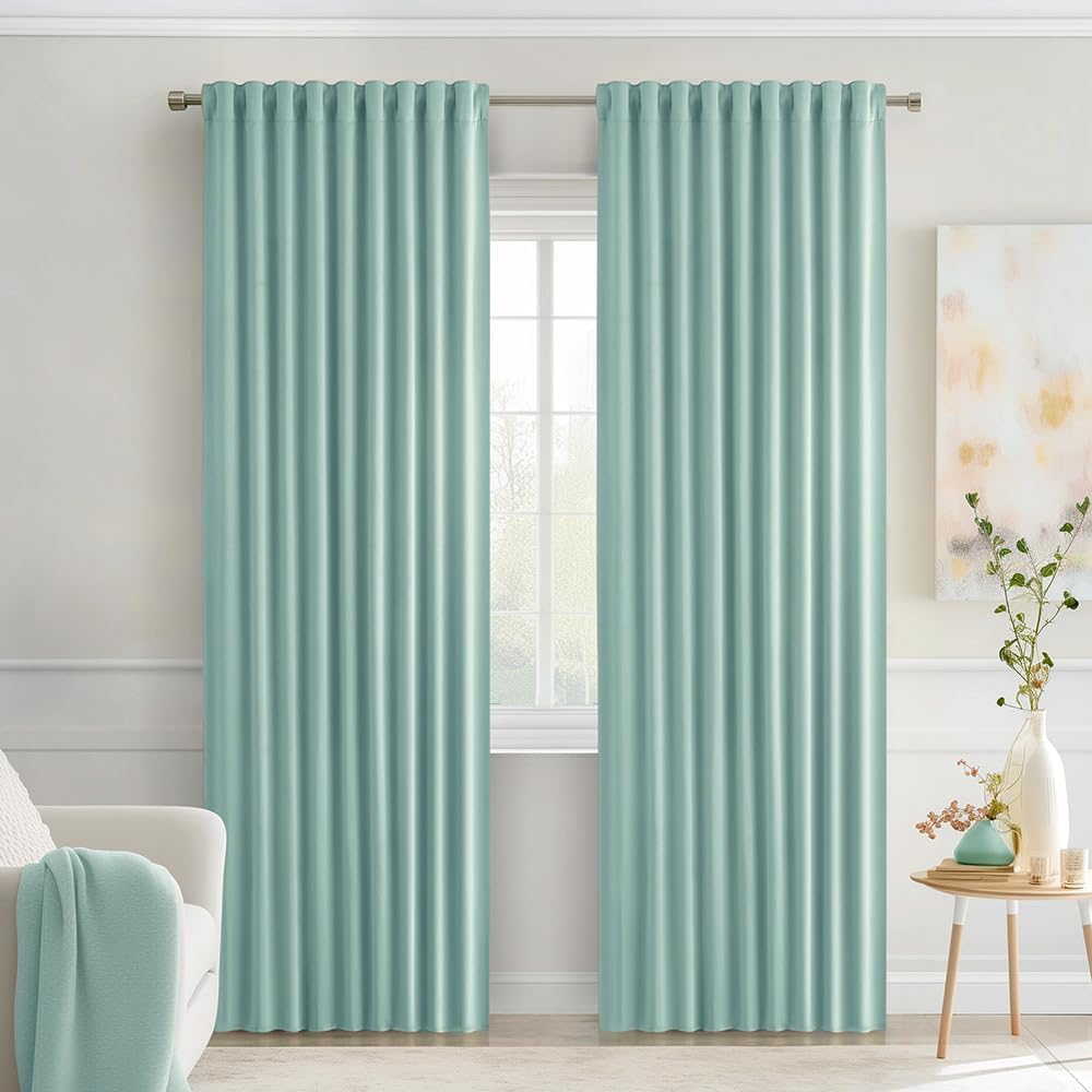 Miulee Aqua Back Tab Blackout Curtains 84 Inch Length 2 Panels Set for Living Room Bedroom Privacy, Rod Pocket/Pinch Pleat Thermal Insulate…
