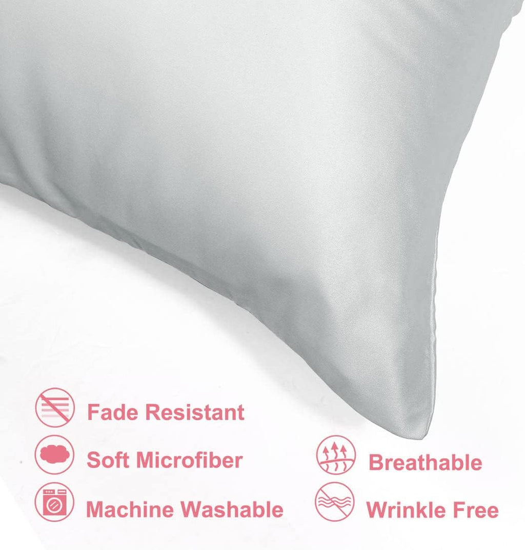 uxcell Standard Satin Pillowcase with Zipper, Super Soft and Luxury, Silky Pillow Cases Covers Set of 2, 21"x27", Silver
