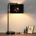Bedside Table Lamp with USB C+A Ports, Fully Dimmable Modern Nightstand Side Lamps with Stars Shade, Tall Desk Reading Lamps for Living…