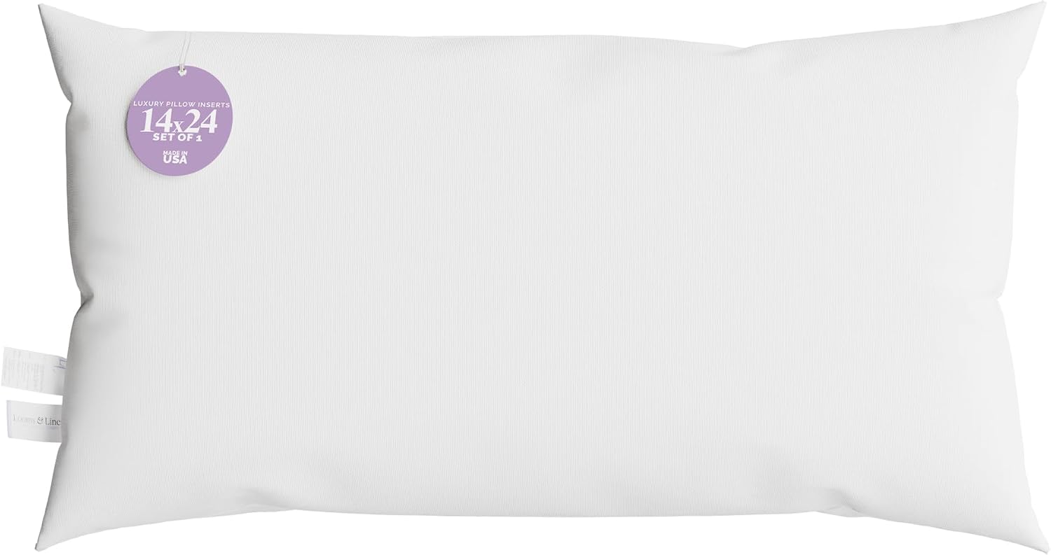 LoomsLinens Looms & Linens 14 x 24 inch Lumbar Pillow Insert for Throw Pillows for Couch - Down Alternative Pillow Made in USA only - Lumba…