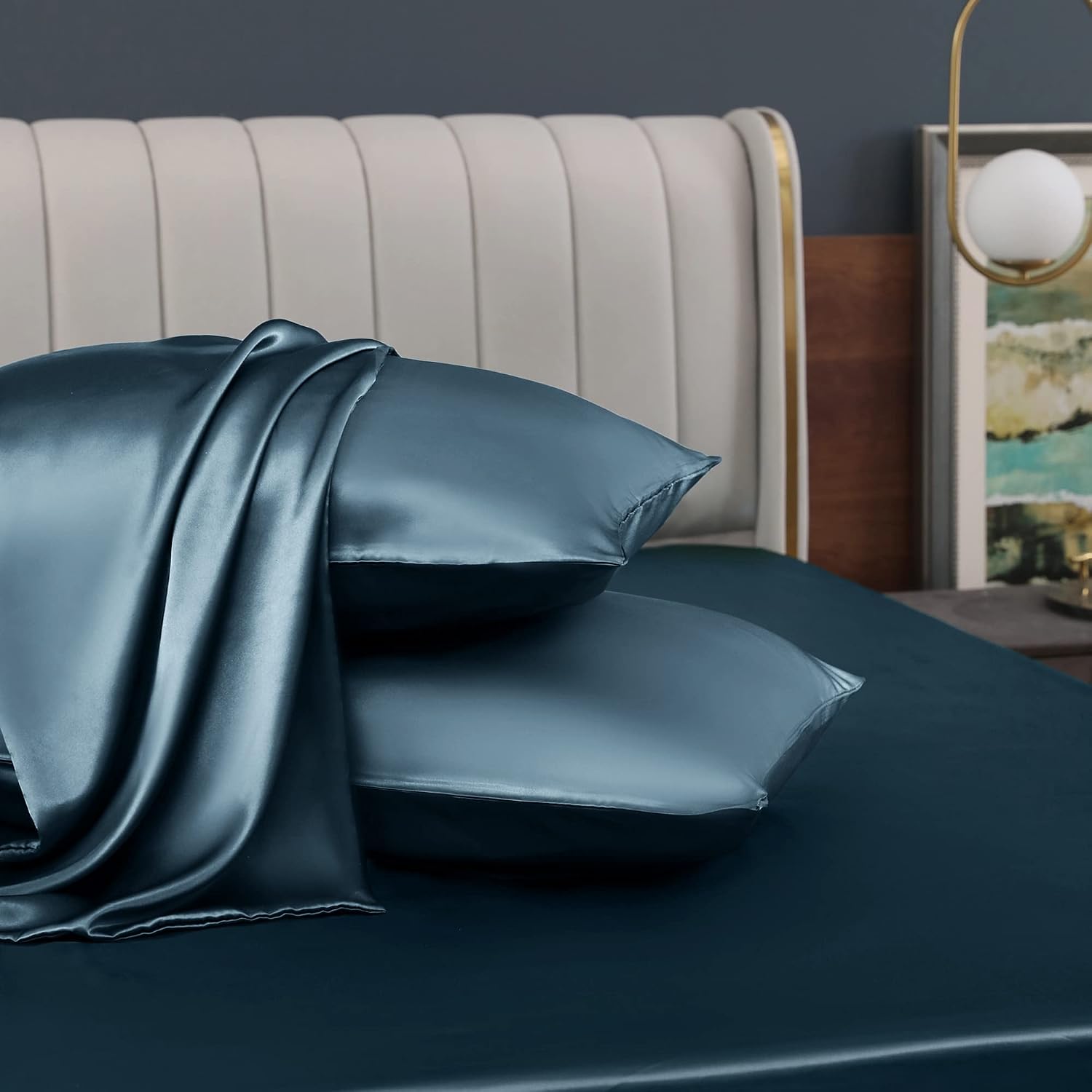 Homiest Deep Sea Blue Satin Pillowcase for Hair and Skin, Standard Size Pillow Covers Luxury & Ultra Soft Pillow Cases Set of 2, Cooling…