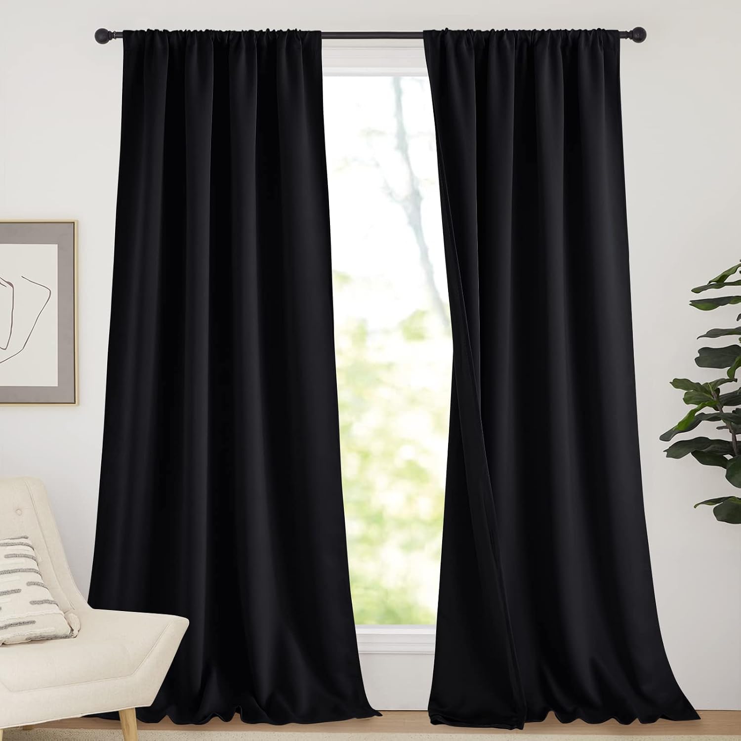 Nicetown Extra Long Truly Blackout Drapes for Hall and Villa, 100% Blackout Window Curtain Panels with Black Lined for Night Shift Worker,…