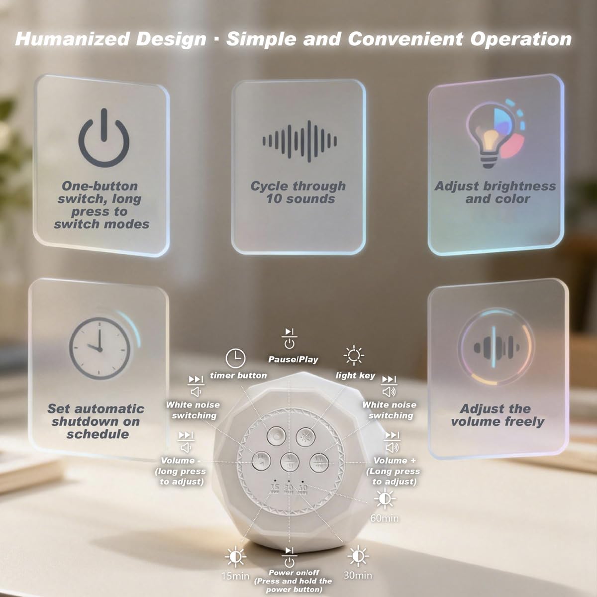 Colorful Noise Sound Machine with 7-Color, 3 Dynamic Mode Night Lights, 10 Soothing Sounds and Sleep White Noise Machine, 3 timers…