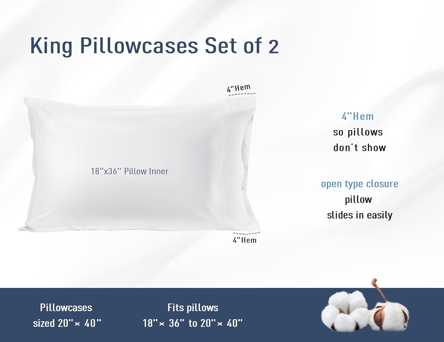 Homtec Pillow Cases, King Size Cotton Percale Weave Pillowcases, Pre-Shrunk Breathable and Hypoallergenic Pillowcases, Set of 2 (2 Piece Ki…
