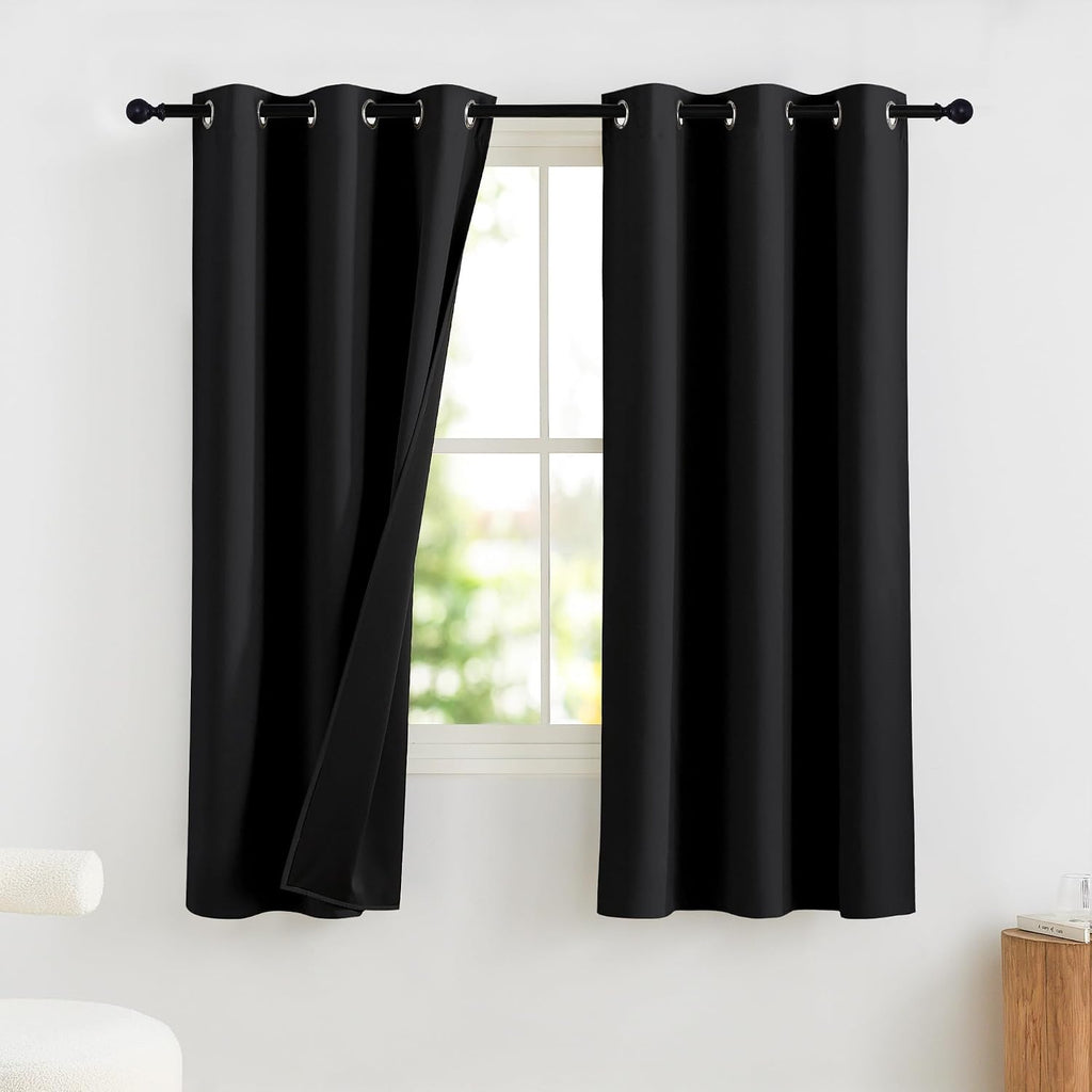 NICETOWN 100% Blackout Short Curtains 63 Inch Length for Bedroom, Privacy Thermal Insulated Grommet Window Drapes for Living Room, 2…