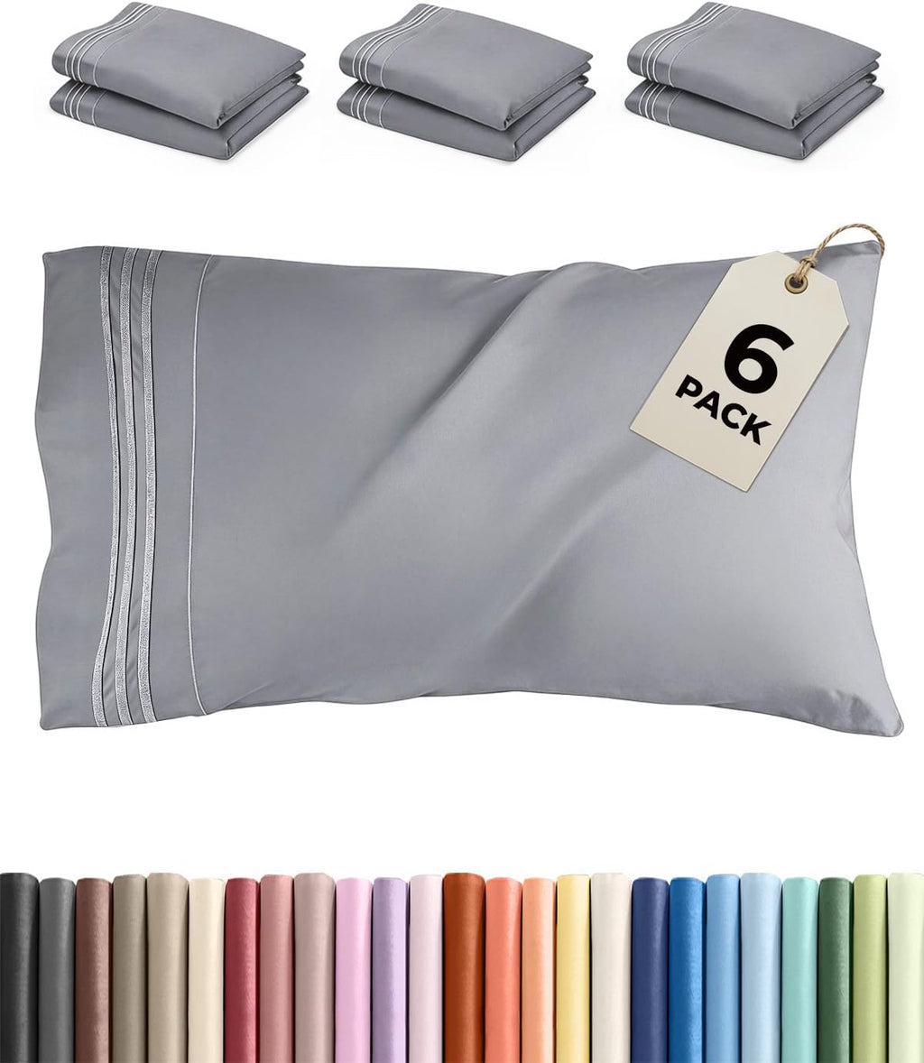King Pillow Cases Set of 6 - Ultra Soft Hotel Quality Pillowcase Covers - Comfy. Cozy & Wrinkle Free - Shrink, Stain and Fade Resistant…