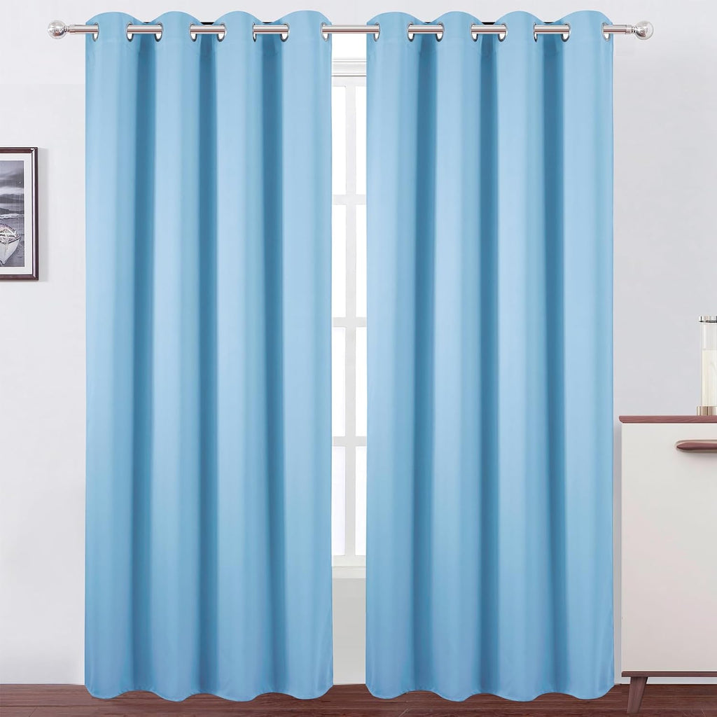 Lemomo Blackout Curtains 52 x 90 Inch Long Sky Blue Curtains Set of 2 Panels Room Darkening Curtains for Bedroom and Living Room 90 Inch Bl…