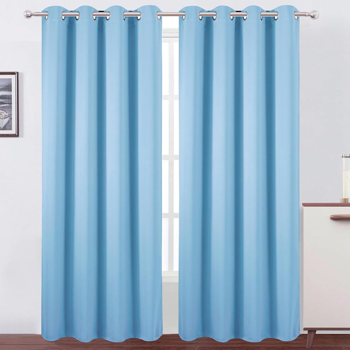 Lemomo Blackout Curtains 52 x 120 Inch Long Sky Blue Curtains Set of 2 Panels Room Darkening Curtains for Bedroom and Living Room 120 Inch…