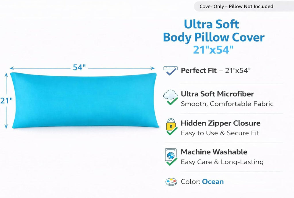 EVOLIVE Ultra Soft Body Pillow Cover 21"x54", Cozy Microfiber Pillowcase with Hidden Zipper, Breathable, Perfect for Pregnancy & Side…