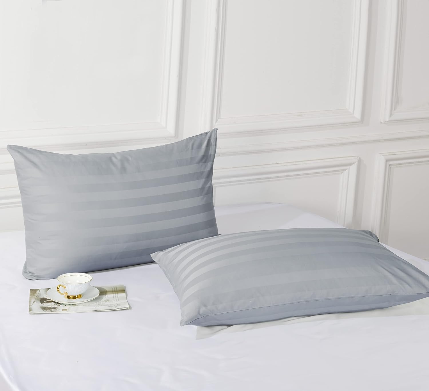 ShunjieHome 100% Egyptian Cotton Pillow Protectors Set of 2, 400 Thread Count Sateen Weave Cooling Pillowcase, easy maintenance Zippered…