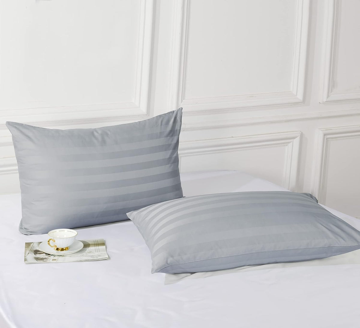 ShunjieHome 100% Egyptian Cotton Pillow Protectors Set of 2, 600 Thread Count Queen Size Bed Pillow Cases with Zipper, Sateen Weave Cooling…