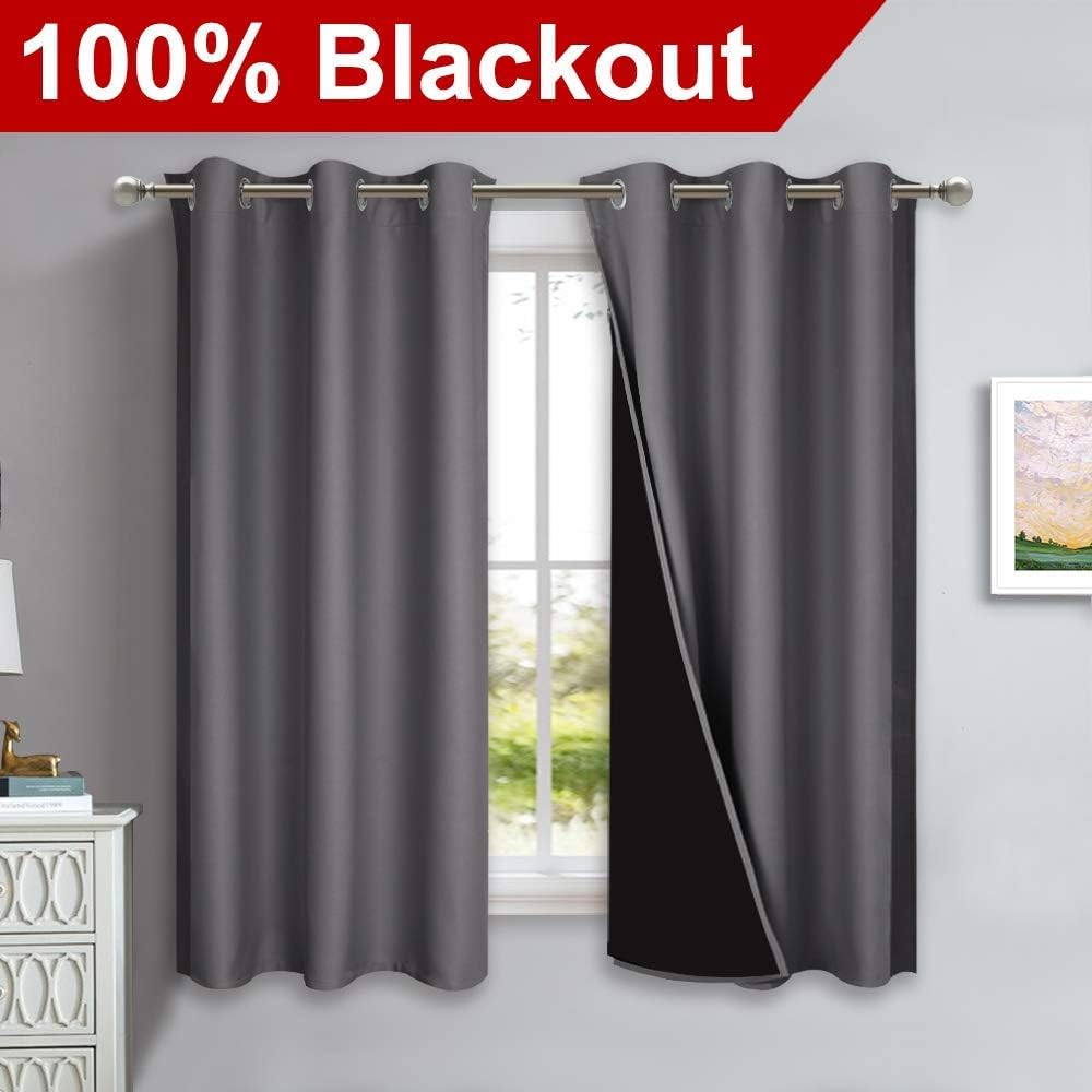 Nicetown 100% Blackout Curtains with Black Liners, Thermal Insulated Full Blackout 2-Layer Lined Drapes, Energy Efficiency Window Draperies…