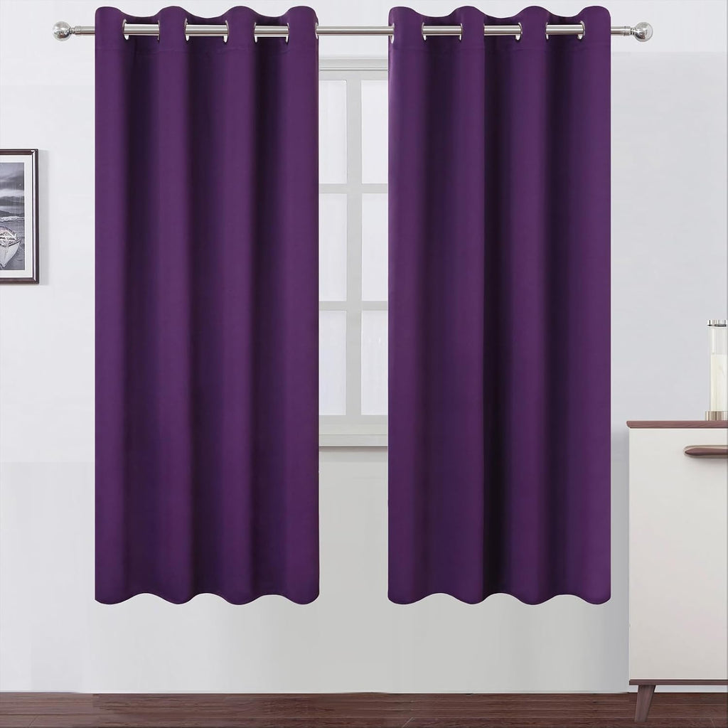 Lemomo Blackout Curtains 66 x 72 Inch Long Purple Curtains Set of 2 Panels Room Darkening Curtains for Bedroom and Living Room 72 Inch silv…