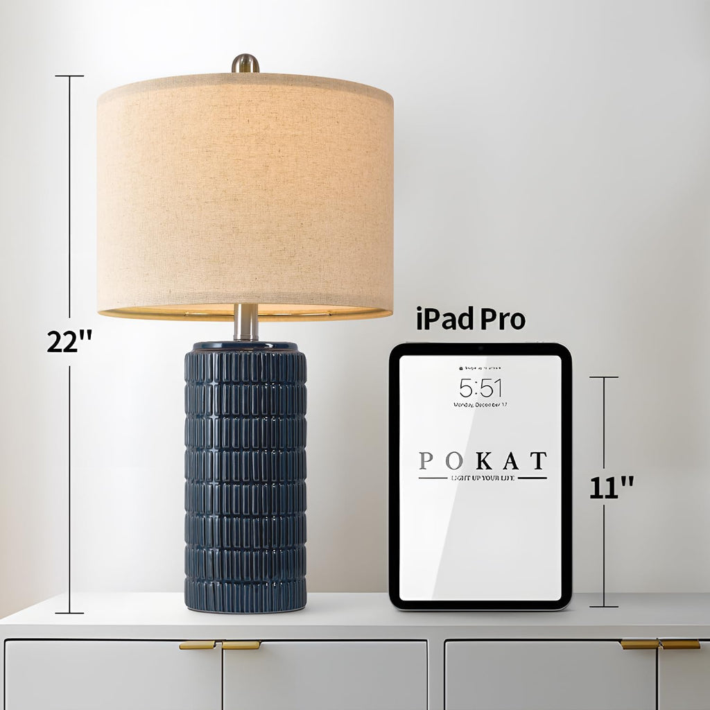 PoKat 23" Blue Table Lamps, Farmhouse Bedside Lamps for Bedroom Set of 2, Ceramic End Table Lamps for Living Room, Traditional Nightstand…