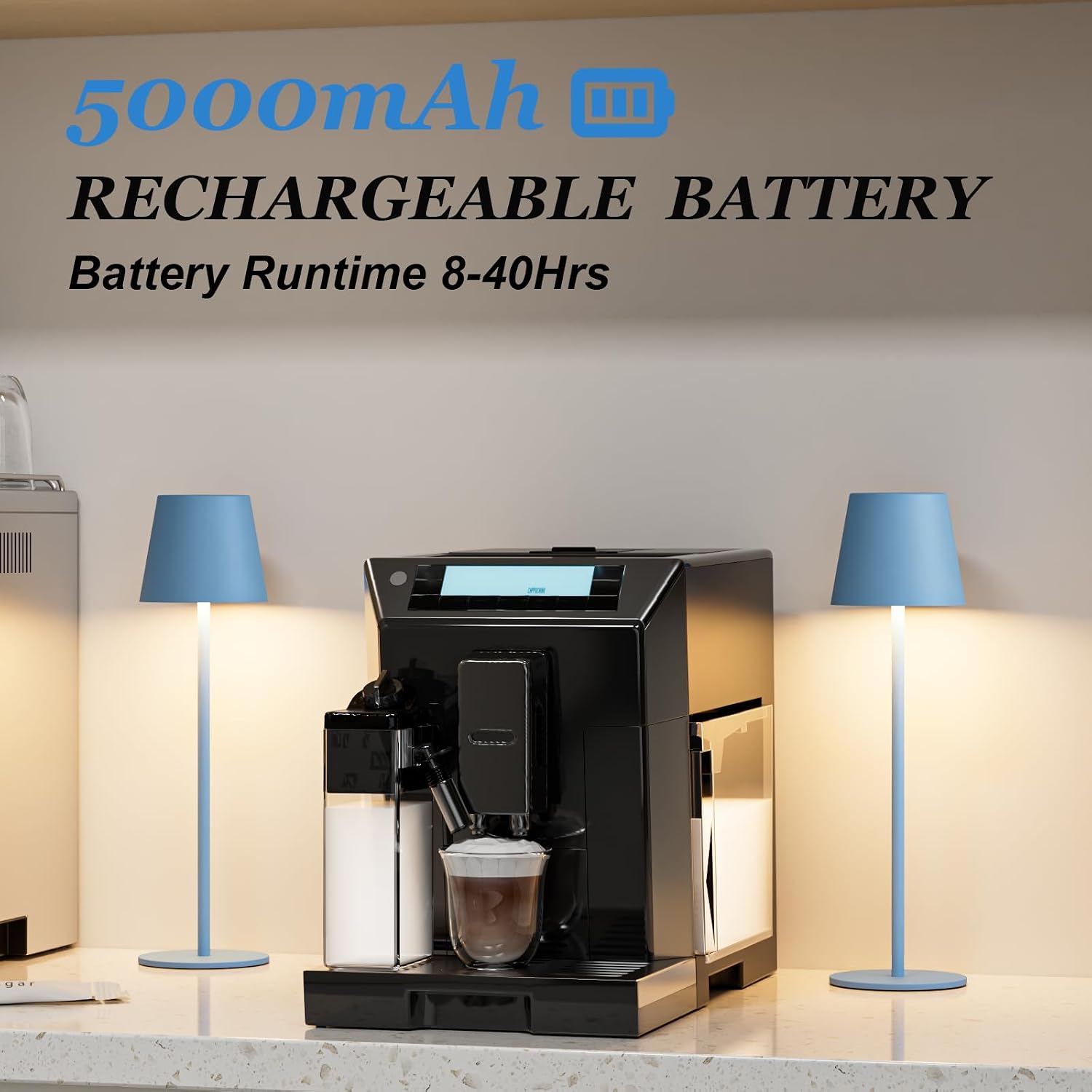 Kakanuo Cordless Table Lamp Rechargeable Blue - KK 2 Pack 5000mAH Battery Operated Lamp for Dining Table, 3 Color Stepless Dimming…
