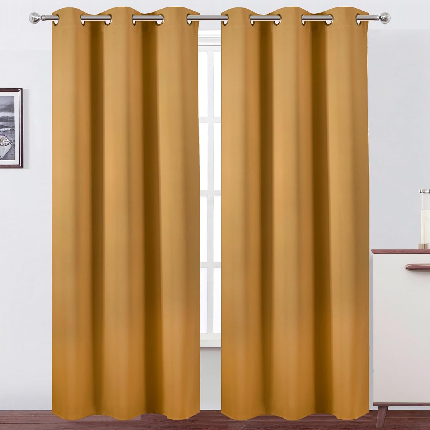 Lemomo Mustard Yellow Thermal Blackout Curtains/38 x 84 Inch/Set of 2 Panels Room Darkening Curtains for Bedroom 84 Inch silver
