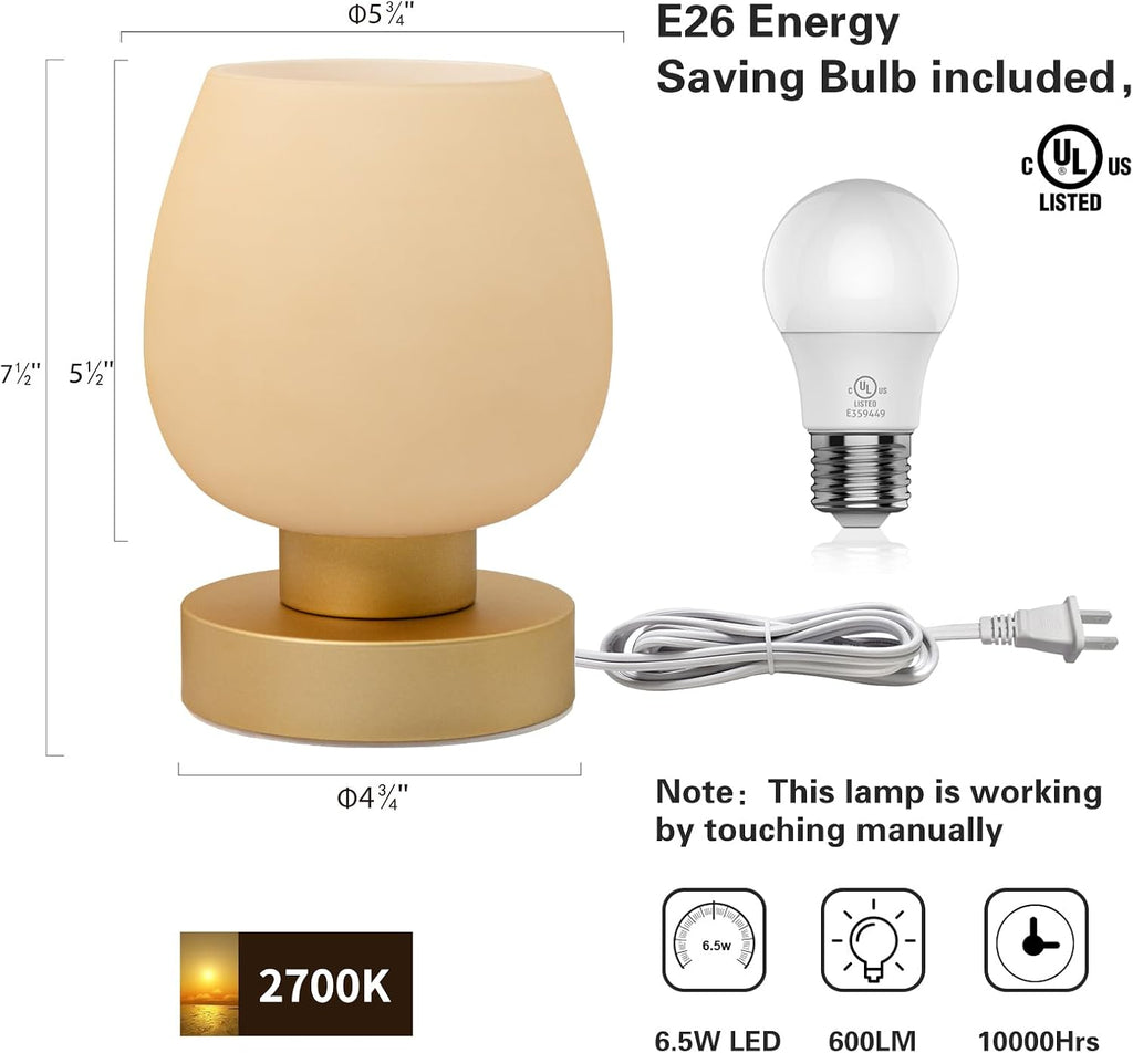 Touch Bedside Table Lamp Set of 2 - Small Modern Table Lamp for Bedroom Living Room Nightstand, 3-Way Dimable Desk lamp with Desert…