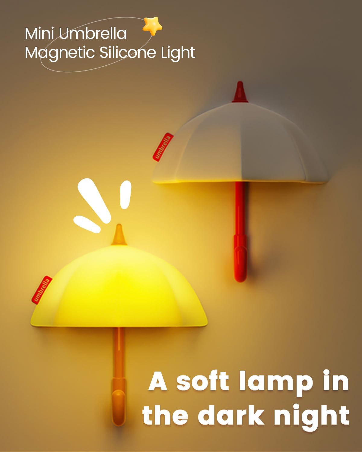 joyful xinghai Kids Night Light Umbrella, Silicone Tap Control Magnetic Bedside Lamp with Time Auto-Off, Cute Portable LED Nursery L…