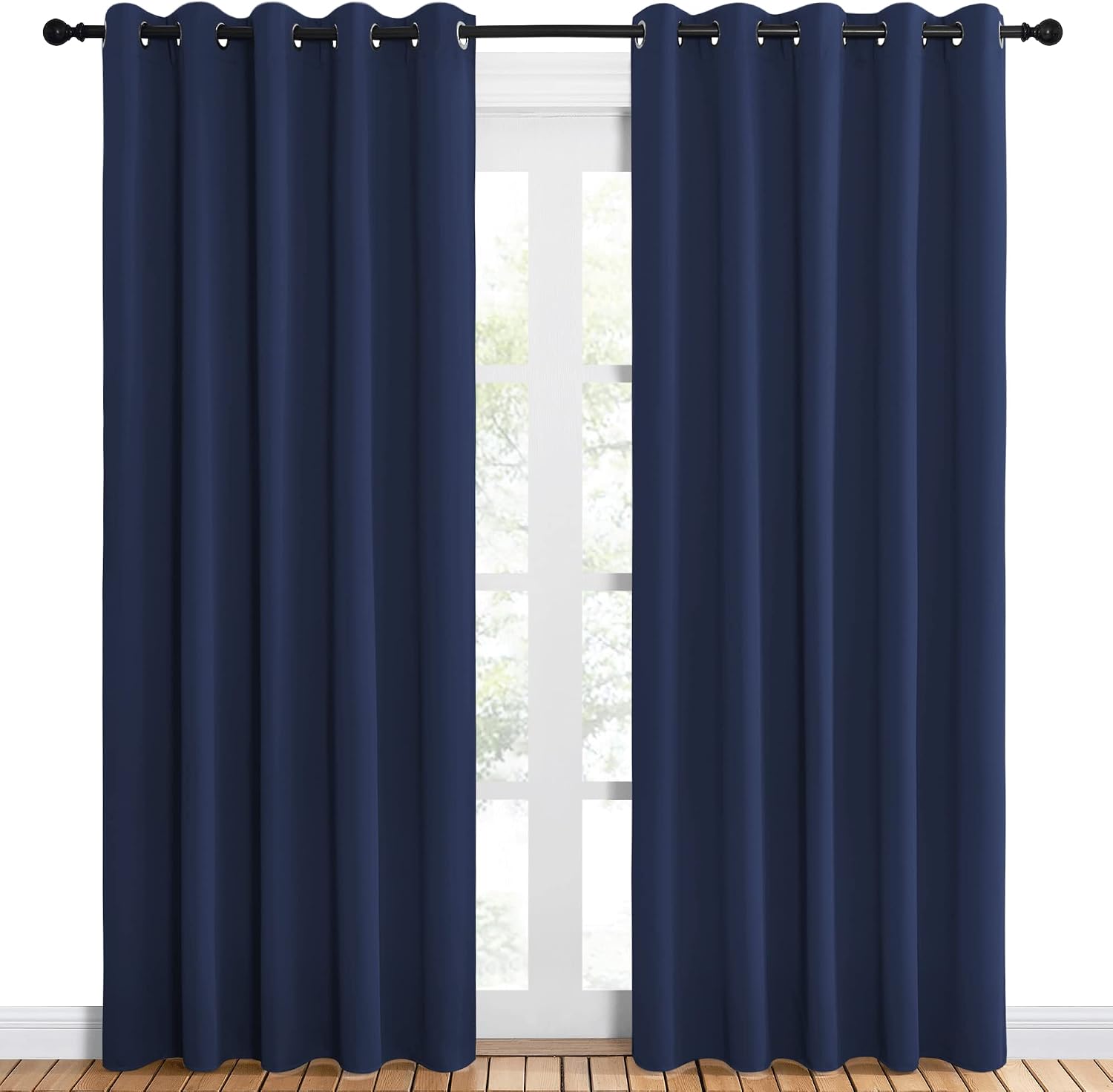 NICETOWN Blackout Curtain Panels, Window Treatment Energy Saving Thermal Insulated Solid Grommet Blackout Drapes/Draperies (Navy, 1 Pair…