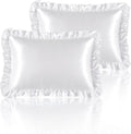 HommxJF White Satin Ruffled Pillow Cases for Hair and Skin, White Silk Pillowcases Standard Set of 2 with Envelope Closure Princess Room Dec…