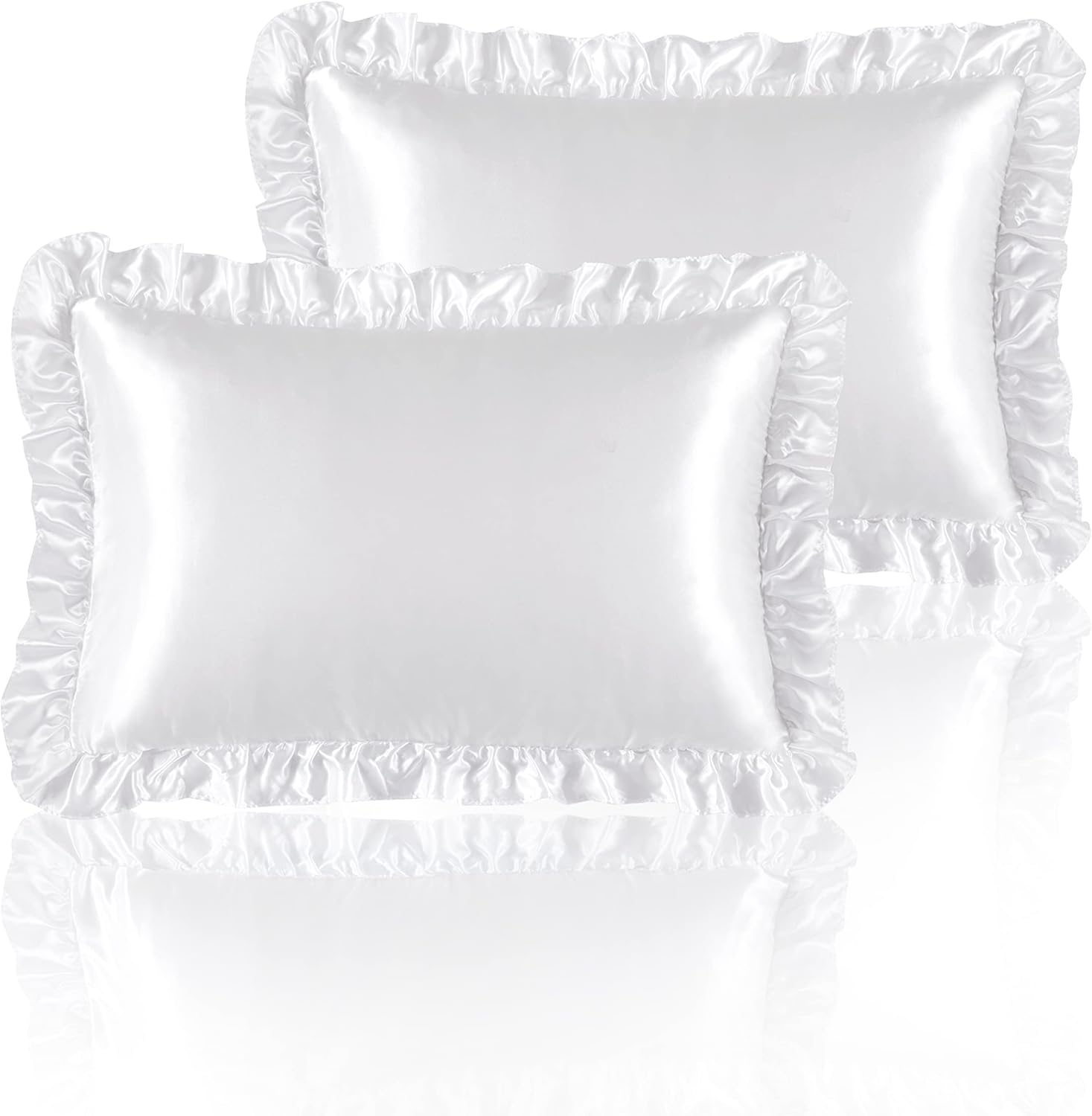 HommxJF White Satin Ruffled Pillow Cases for Hair and Skin, White Silk Pillowcases Standard Set of 2 with Envelope Closure Princess Room Dec…