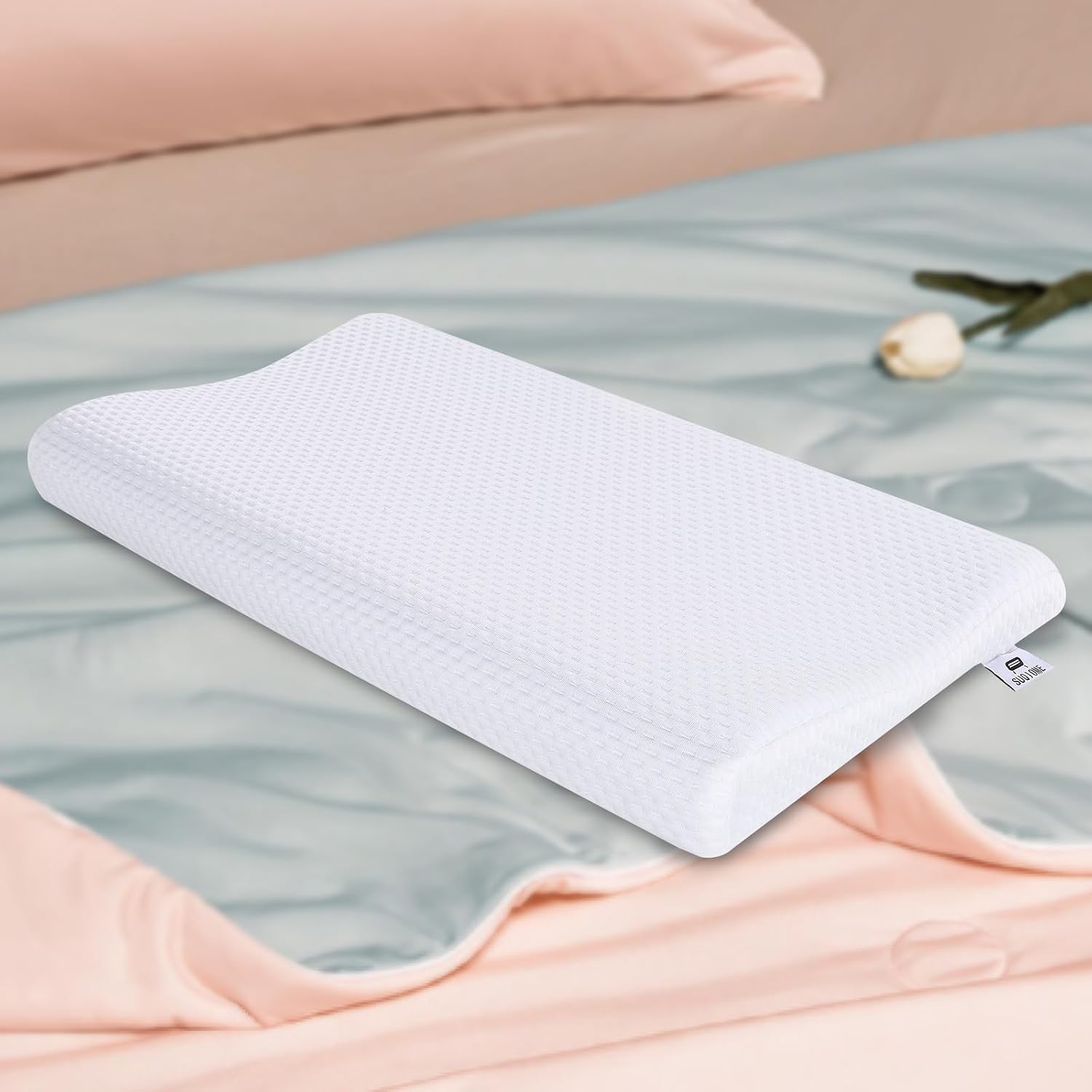 Suqiome SUQ I OME Sleeper-Gel Thin Memory Foam Pillow for Sleeping, Contour Thin & Low Cervical Profile, for Neck Pain, Stomacher, Back…