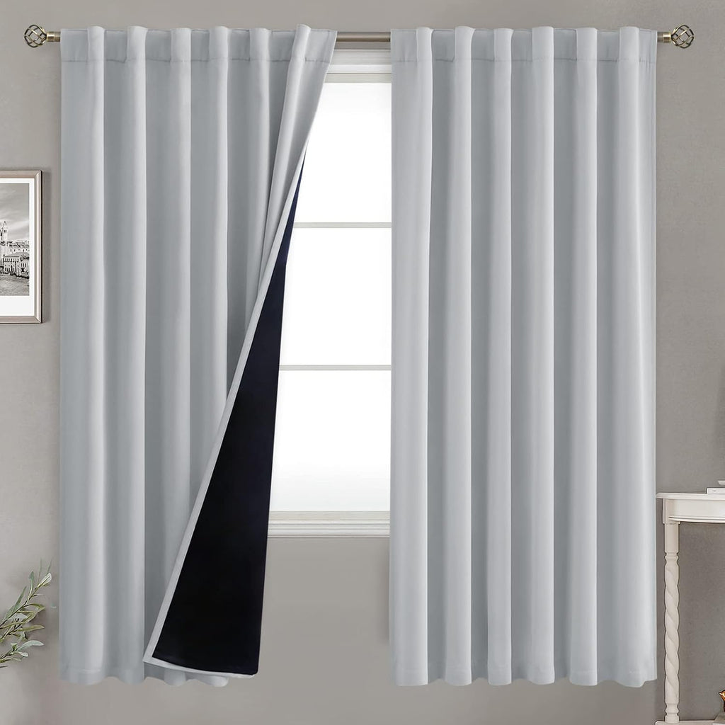 BGment Light Grey 100% Blackout Curtains 72 Inches Long with Black Liner, Rod Pocket and Back Tab Double Layer Full Room Darkening…