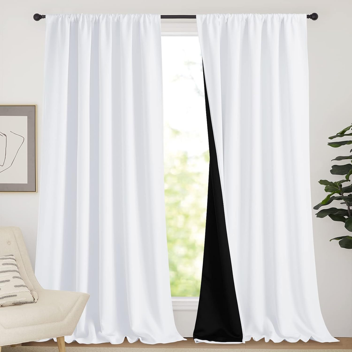 Nicetown Thermal Insulated Curtains for Windows, Super Heavy-Duty Black Lined Blackout Curtains for Bedroom, Privacy Assured Window Treatme…