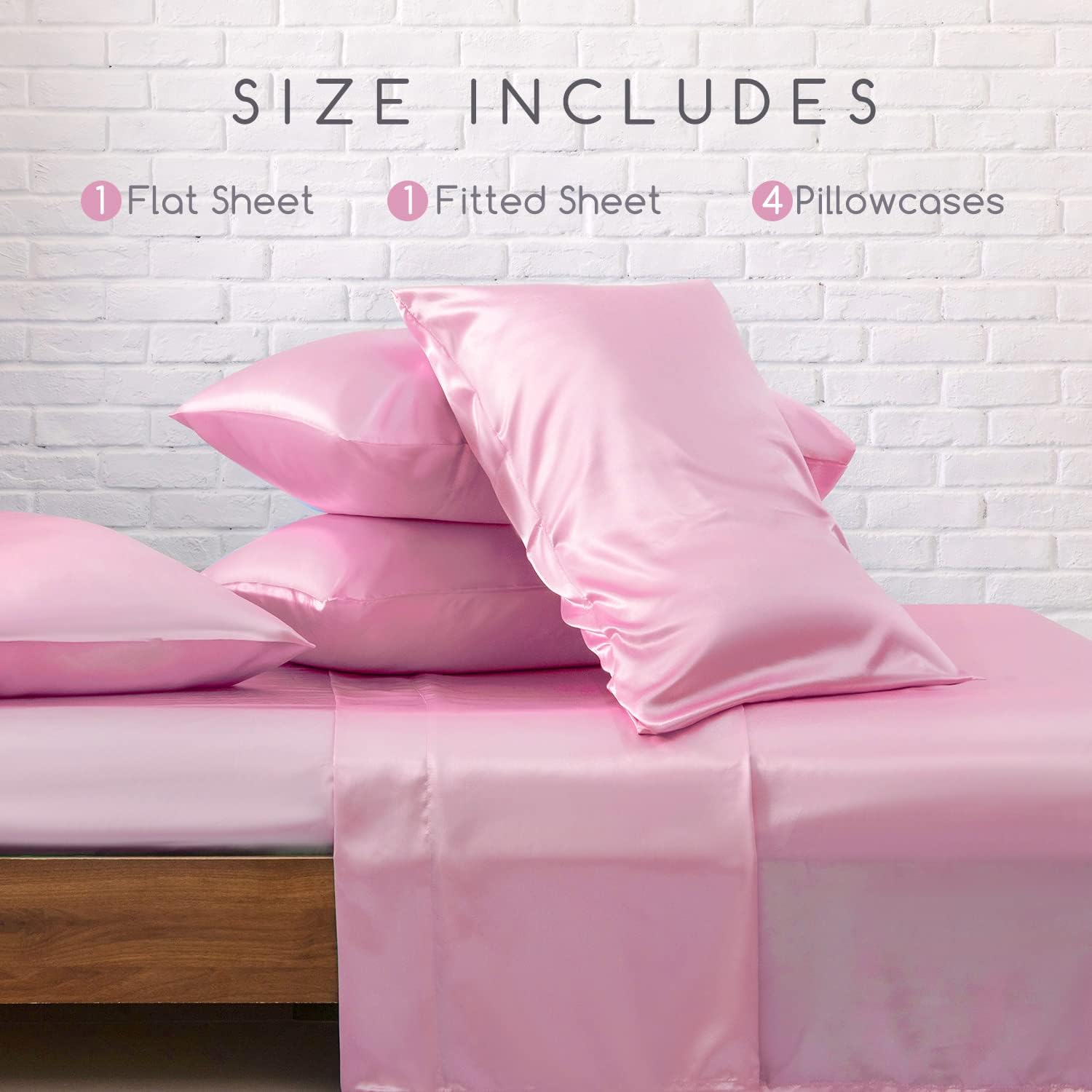 MR&HM Satin Bed Sheets, King Size Sheets Set, 6 Pcs Silky Bedding Set with 15 Inches Deep Pocket for Mattress (King, Pink) 6 Pcs 15 In…