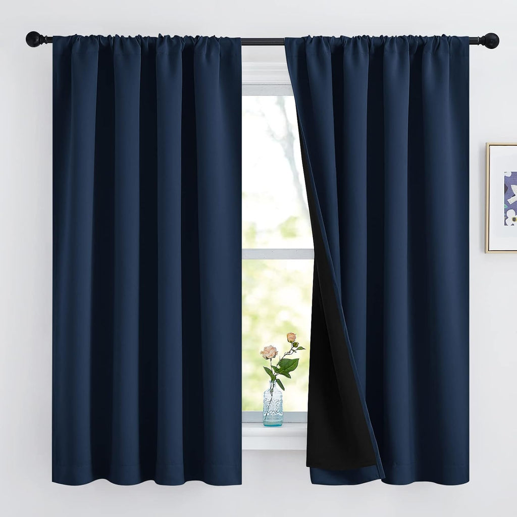 Nicetown 100% Blackout Curtains, Thermal Insulated Black Liner Panels for Nursery Room, Noise Reducing and Cold Blocking Drapes for Windows…