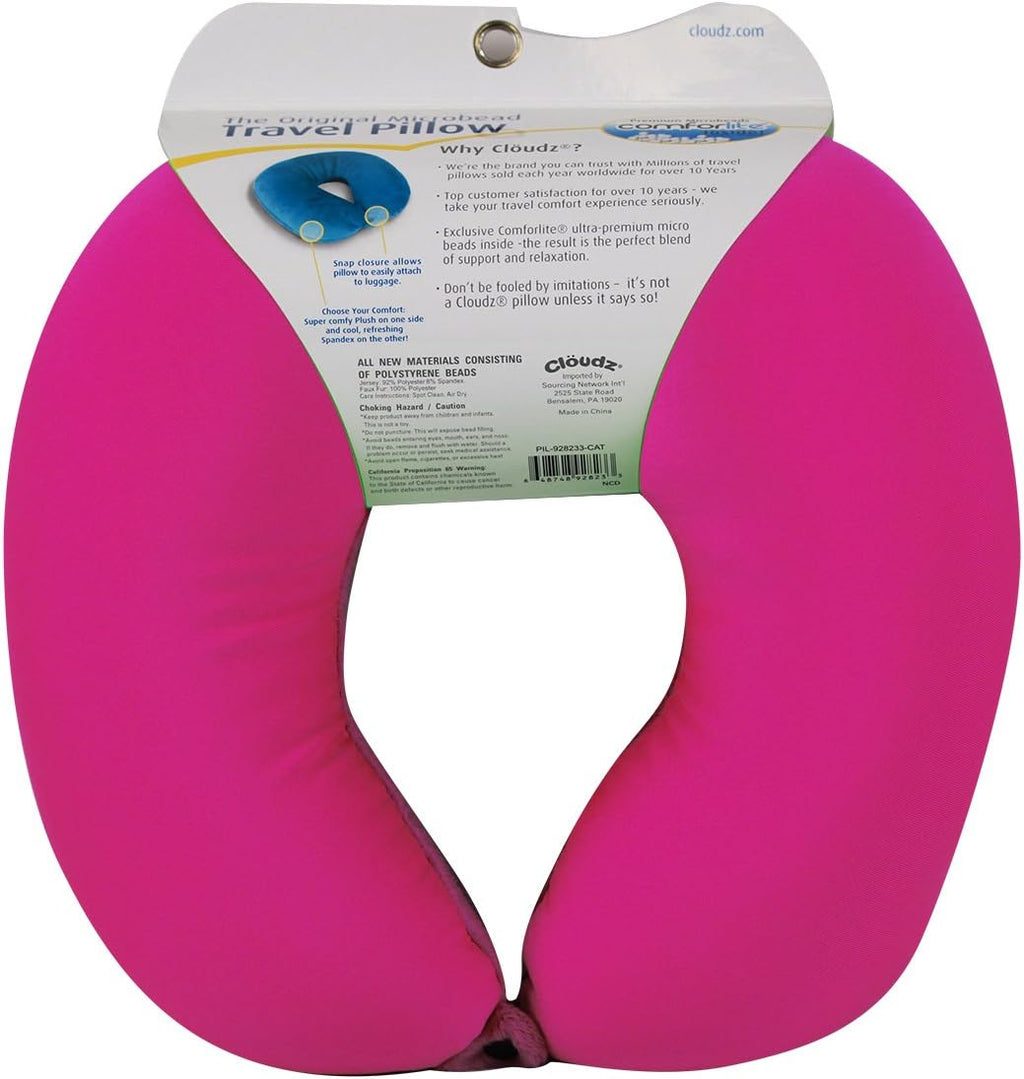 Cloudz Dual Comfort Microbead Airplane Travel Neck Pillow. Soft Cozy Plush Fabric on One Side, Cool Relaxing Spandex on The Other!…