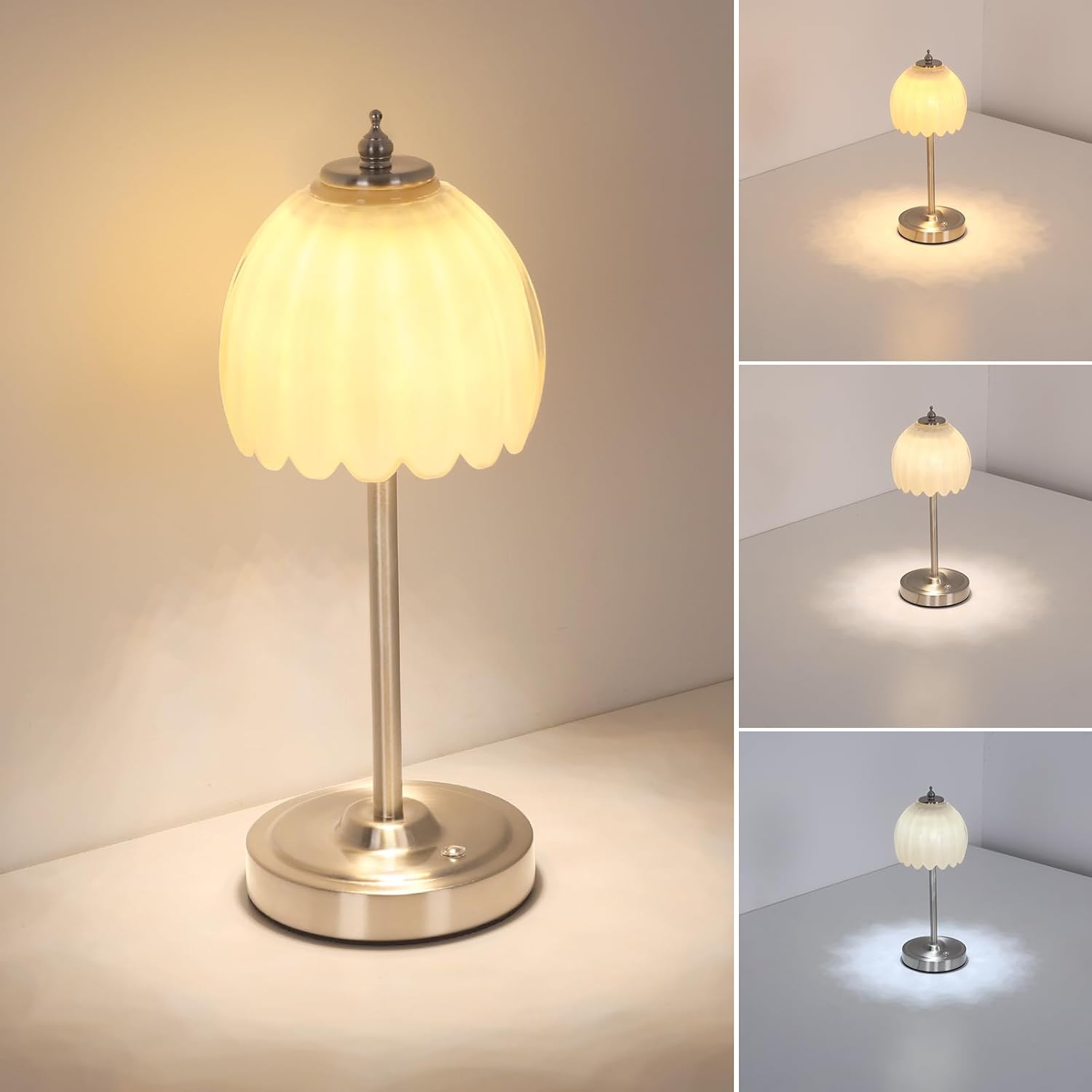 Shenmoyl Tulip Table Lamp with 5200mAh Battery & Touch Control, Cordless Small Table Lamp with 3 Colors, Dimmable Rechargeable Table…