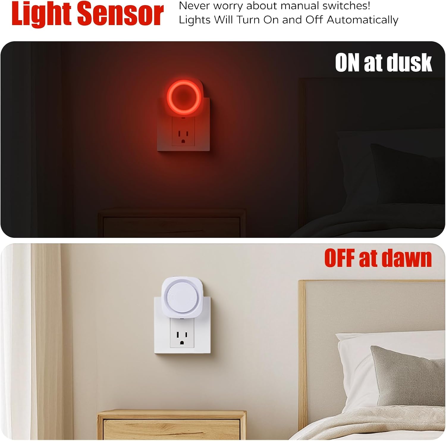 Red Night Lights Plug in to Wall,4 Packs Dimmable Night Light with Auto Dusk to Dawn Sensor, Soft Glow Night Light for Bathroom…