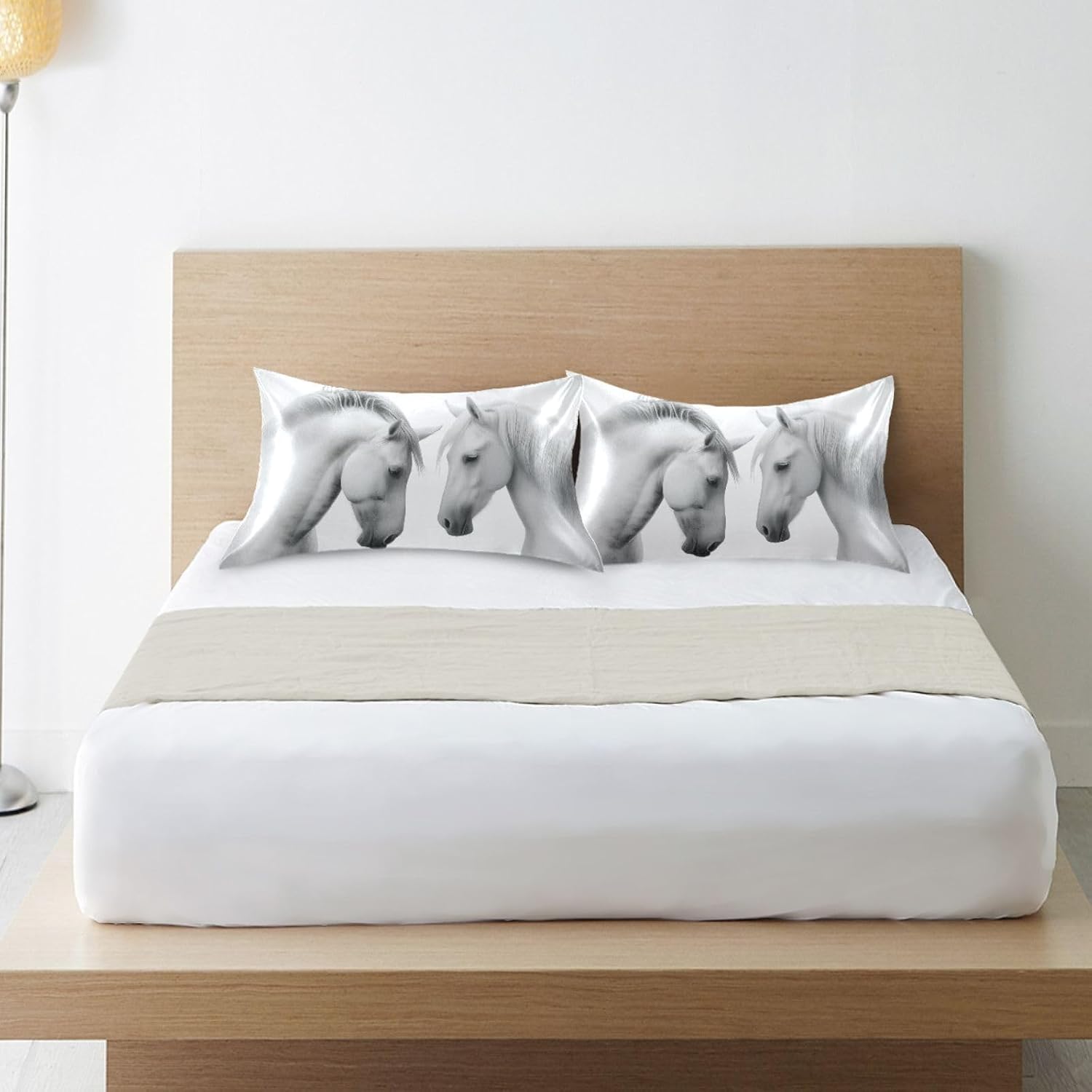 Blueangle Beautiful White Horse Satin Pillowcase for Hair and Skin Silk Pillowcase, Queen Size(20x30 inches) - Satin Pillow Covers with…