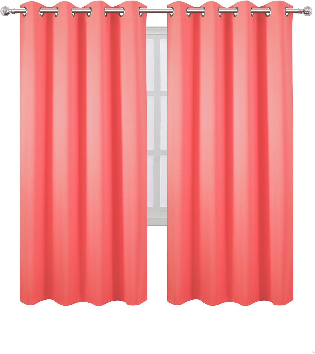 Lemomo Blackout Curtains 66 x 72 Inch Long Coral Curtains Set of 2 Panels Room Darkening Curtains for Bedroom and Living Room 72 Inch silver